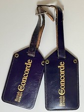 A Pair of British Airways Concorde Leather Luggage Tags in Blue - Rare