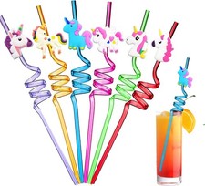 Ulife Mall Reusable Drinking Straws Novelty Unicorn Party Straw Curly 6PCS 