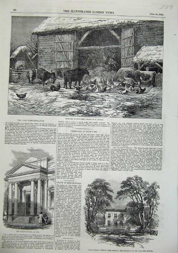 Old antique print farmyard - old,
