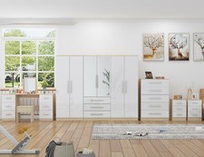 6 Door Full Set - Wardrobe, Chest, 2 Bedside & Dressing Table – Grey/Black/White