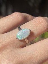 Antique 1930s 14ct White Gold Natural Solid Australian Opal Ring