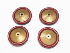 4 x Meccano Metal Road Wheel Part 187 Gold / Red  Stamped Meccano