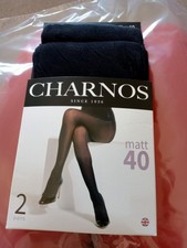 Charnos 40 Denier Tights with Comfort Top Womens S/M Black - 2 Pair Pack