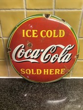 Coca Cola Enamel Advertising Sign Convex