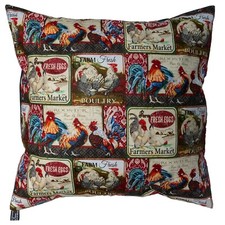 Farmers Market Chicken Cushion Cover Case fits 18" x 18" 100% Cotton Fabric