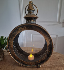 Aged Vintage Industrial Old Style Round Metal Table Light Lamp Lantern