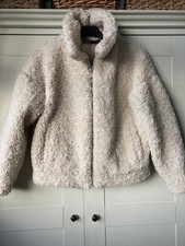 Zara Cream Teddy Coat Jacket small S 8 10 fur fleece Borg ecru natural winter 