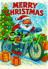 Speedway Retro Santa Merry Christmas Card with envelope.