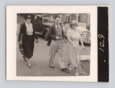 Old B&W Photo Man Women Family Pushchair Walking Snaps Holiday Fashion