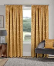 Buckingham Jacquard Damask Tape Top Pencil Pleat Pair Of Contemporary Curtains