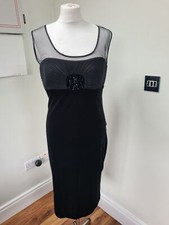 Brand New Monacco Dress Size 12 Black Velvet Velour Fabric Midi Dress