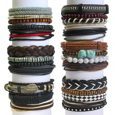 Men's Stacked Leather Bracelet