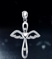 Angel Cross Pendant 925 Sterling Silver Chain Necklace Women Jewellery Love Gift