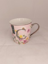 FOX & IVY Silver Pink Floral Alphabet Initial Letter C Coffee Tea Mug 