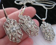 Art Deco Inspired Geometric White Crystal Drop Earrings Vintage Style Jewellery