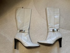 Karen Millen Cream Leather Knee High Boots - UK 5
