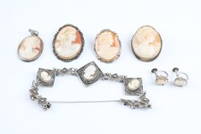 Mixed Grade Silver Shell Cameo Jewellery Bracelet Portrait Marcasite x 6 (25g)