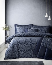 Jacquard Damask Floral Duvet Cover Luxury King Quilt Bedding Bed Set Navy Blue