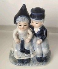 Delft Holland Boy & Girl Sitting On Bench Figurine - Blue/White Hand-Painted