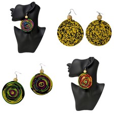 Handmade African Print Earrings Ankara Twirl Retro Fabric Wrap Set  - 8 Options