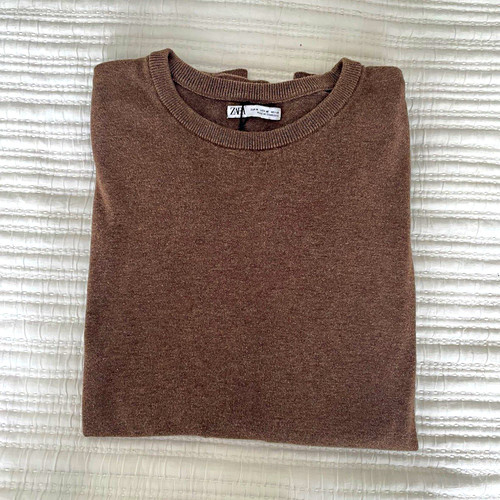 Zara men brown cotton knit - brown,
