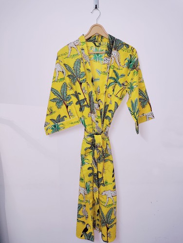 Cotton long kimono - cotton, jungle