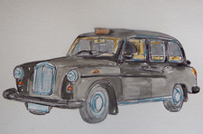 Black cab watercolour painting - watercolour,