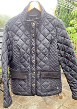 Joules Moredale Quilted Jacket Ladies Size 14 Black Elbow Patch Countryside Look