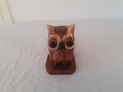 Wood owl figurine hand carved - owl,