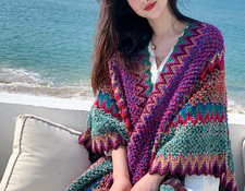 Women Ladies Knitted Open Colourful Poncho Blanket Warm Winter Tassel Wrap Shawl