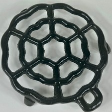 Vintage French Kitchen Small Black Cast Iron Enamel Trivet / Teapot Stand