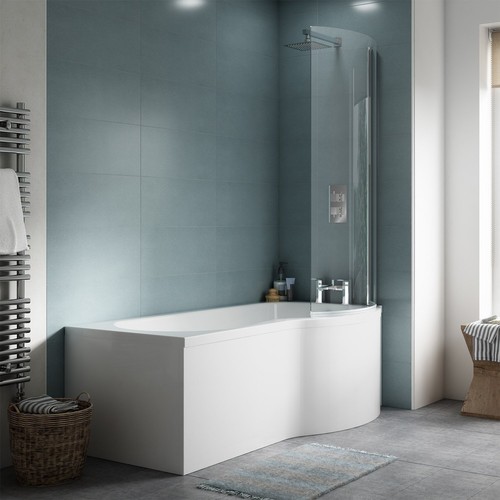 Nuie shaped shower bath - p-shaped,