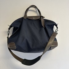 Longchamp BOXFORD Travel Holdall Duffle Bag In Canvas & Leather XL Navy Blue