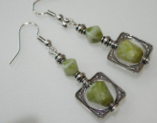 Vintage Look Dangly Earrings Iona Scottish Green Marble + Free Secret Pair Gift
