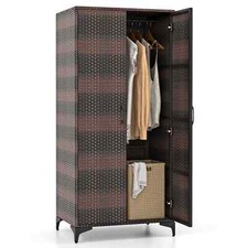 COSTWAY Wicker Wardrobe PE