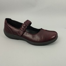 Hotter Mary Jane Shoes Womens 5.5 Burgundy Leather Flat Comfort Shake Strap