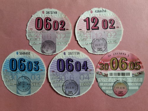 Five vintage tax discs 2002-