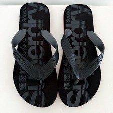 Mens Ladies Superdry Black Flip Flops Summer Beach Sandals Shoes Size S, 6-7