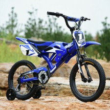 BLUE 16 INCH KIDS MOTO BIKE CHILDREN'S BOYS GIRLS BICYCLE REMOVABLE STABILISERS