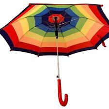 Lightweight Rainbow Striped Umbrella Rain/Sun, Curved Handle For Kids Boys Girls