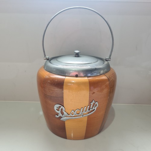 Vintage wooden biscuit barrel - vintage,