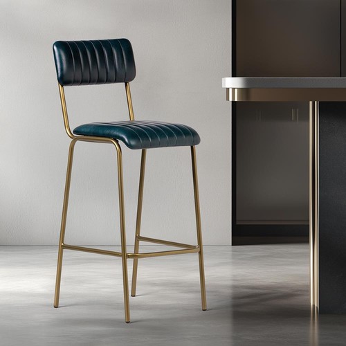 Blue real leather bar stool - blue,