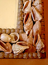Seashell Mirror 8" x 10" Vintage Encrusted Sea Shells Antique