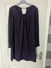 Billie & Blossom Purple Shift Dress Size 16 Knee Length Stretch Sheer Sleeves