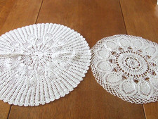 2 Larger Vintage Creamy White Hand Crochet Doilies.