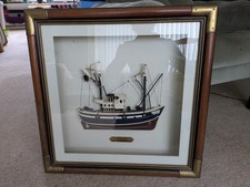 Framed Vintage Model Half Boat Ship 21" x 21" Trawler Collectable Nautical