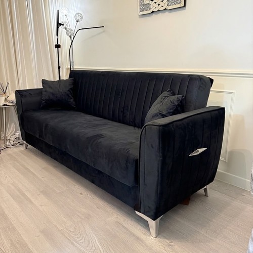 Tual black silver sofa - silver, bed