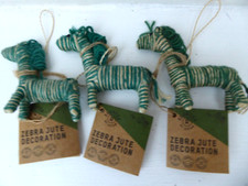 OXFAM Zebra Jute Hanging Decoration x 3 (for your Christmas Tree)