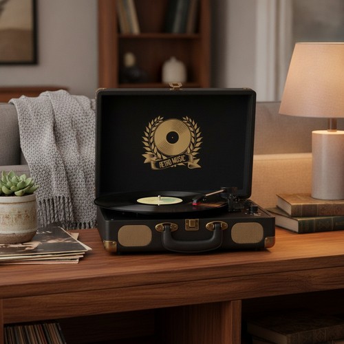 Retro black vinyl player - retro,