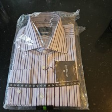 Jeff Banks 100% cotton 16 inch shirt mens purple stripe new in packaging